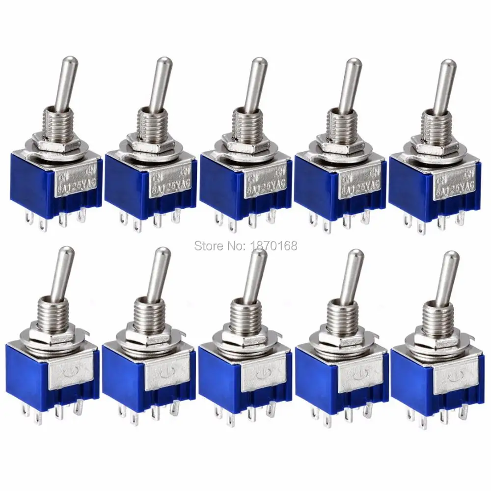 10 Pcs MTS-202 MTS-203 AC 125V 6A Amps ON/ON 2 Position DPDT 6 Pins Miniature Toggle Switch
