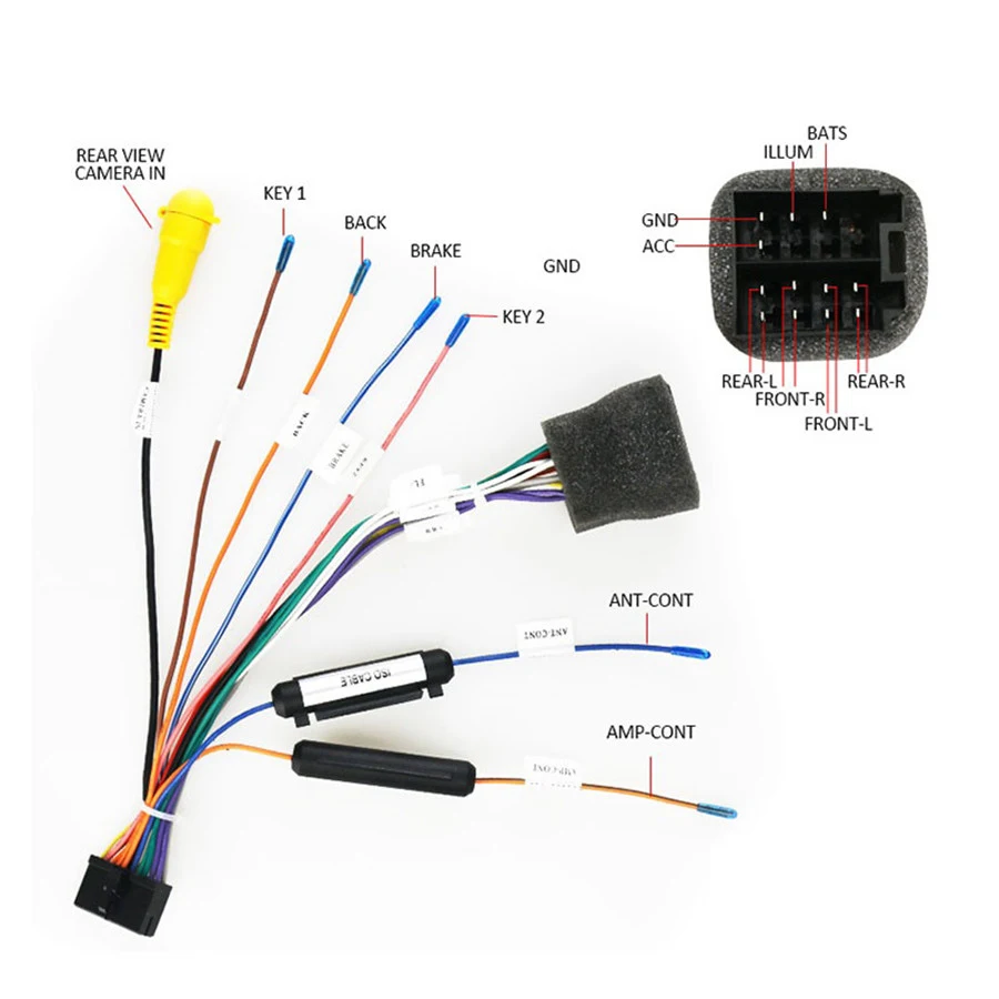 20 PIN ISO Wiring Harness Connector Car multimedia player Power Cable Harness With rear view camera connection
