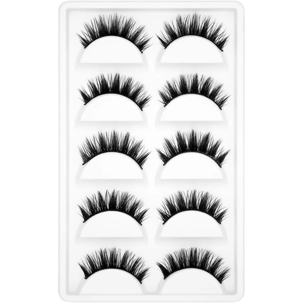 Kimcci 5pairs Natural Long 3D Mink Eyelash Fashion Cruelty Free Eyelashes Handmade Reusable Lashes Popular Makeup Fake Cilias