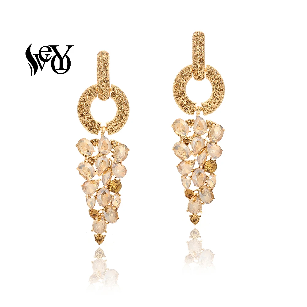 VEYO Elegant Round Rhinestone Drop Earrings Fashion Jewelry Crystal Earrings for Women Gift