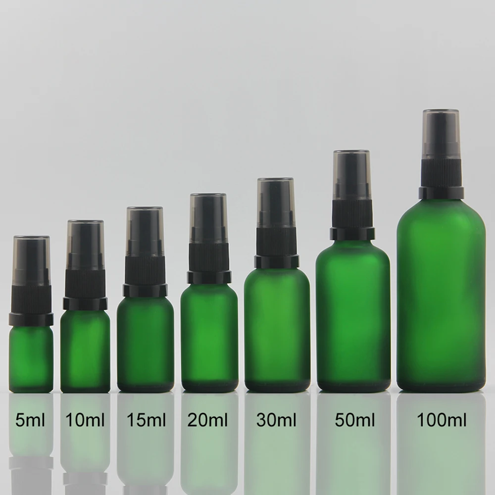 

Frosted green glass spray bottles with pump 5ml small portable perfume glass bottle