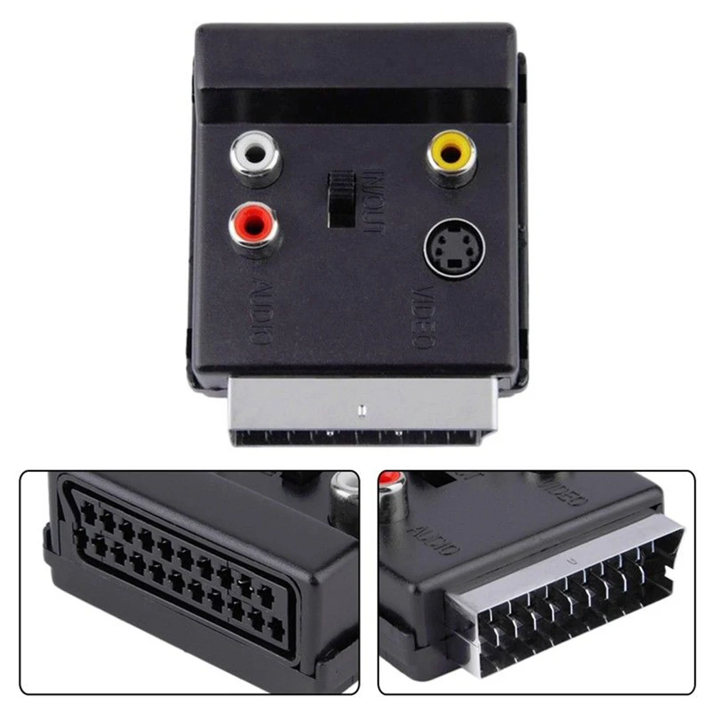 Scart-conector de áudio av scart, conversor adaptador de macho para fêmea, s-video 3-rca