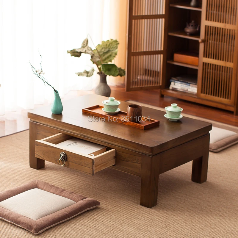 Japanese Antique Furniture Wooden Table For Tea Ceremony With Storage Cabinet One Drawer Paulownia Asian Living Room Furniture