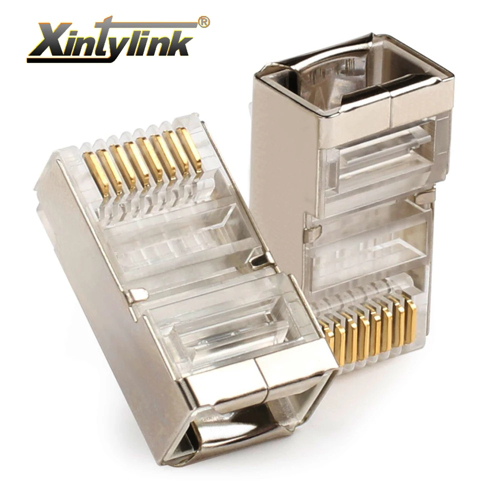 Xintylink-conector de cable ethernet rj45, conector macho de red lan, cat5e, 8p8c, jack rg rj 45, stp, blindado rg45, cat 5, cat5, 50 unidades, 100