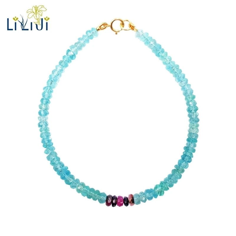 

Lii Ji Apatite Tourmaline Bracelet 925 Sterling Silver Gold Plated Natrual Gemstone 3-4mm Bracelet Delicate Jewelry For Female