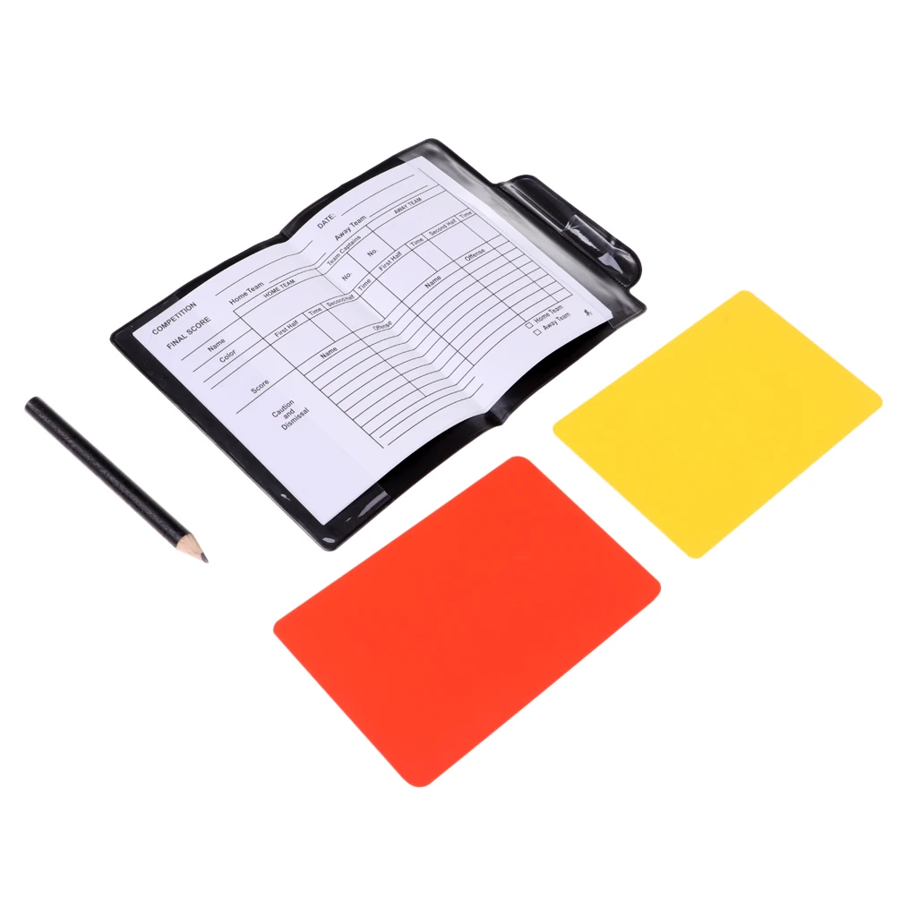 PVC 12x8cm Football Referees Wallet Notebook With Red Yellow Card Pencil & Score Sheet Soccer Score Set