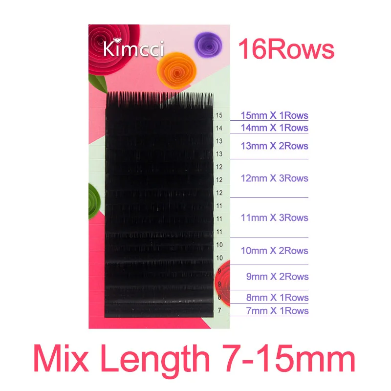 Kimcci 16Rows/Case 7~15mm Mix In One Tray Natural Synthetic Mink Individual Eyelashes Extension Makeup Cilia Professional Cilio