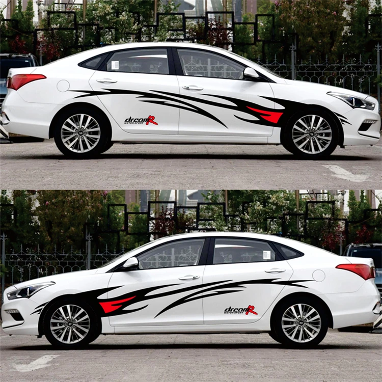 2 X Flame Graphics Car Styling BLACK & RED Color Car Sticker for Side Body Vinyl Sticker Waterproof