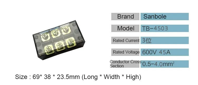 Copper TB-4503 Connection Dual Row Terminal block 45A 3 Positions Universal distribution cable Wiring Barrier (10pcs)