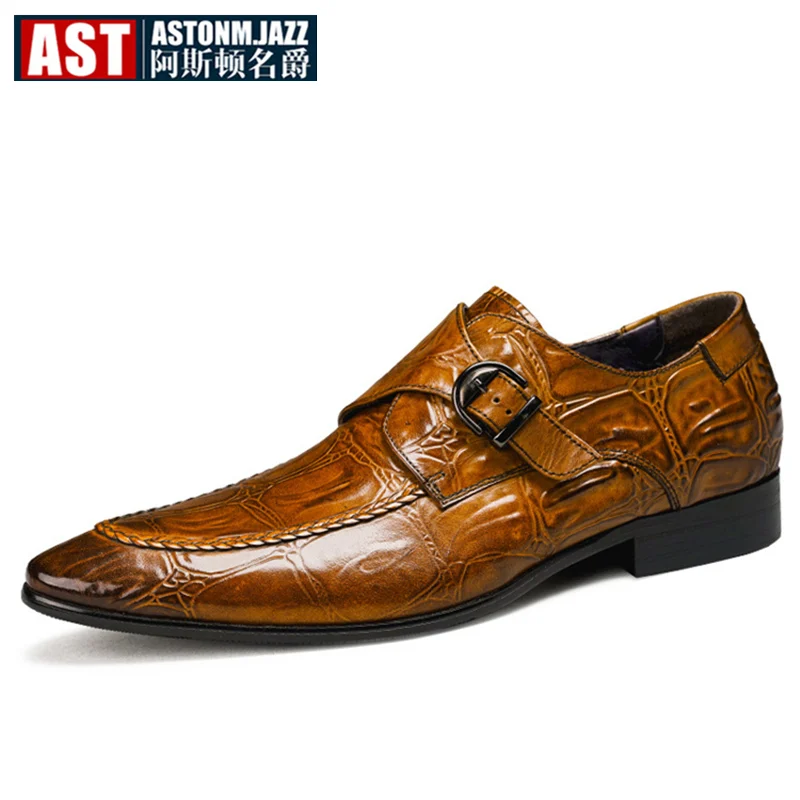 

New Spring Buckle Belt Men's Trendy Alligator Pattern Slip On Leather Shoes Businessman British Oxfords HOT !!!