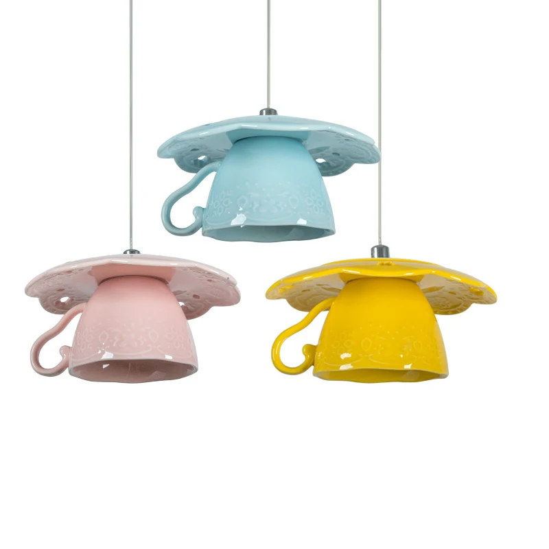 HOT small Simple modern teapot / Tea cup Pendant lights restaurant / passage / bedroom / kitchen light ceramic lamp G4 lighting