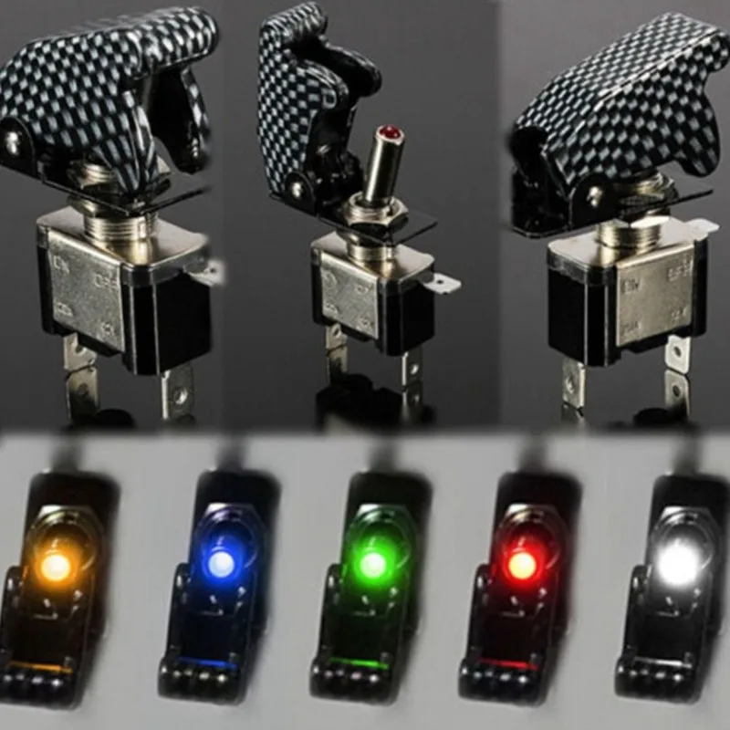 

1PC 12V 20A Illuminated LED Multi-color Toggle Switch Control ON OFF With Safety Aircraft Flip Up Cover