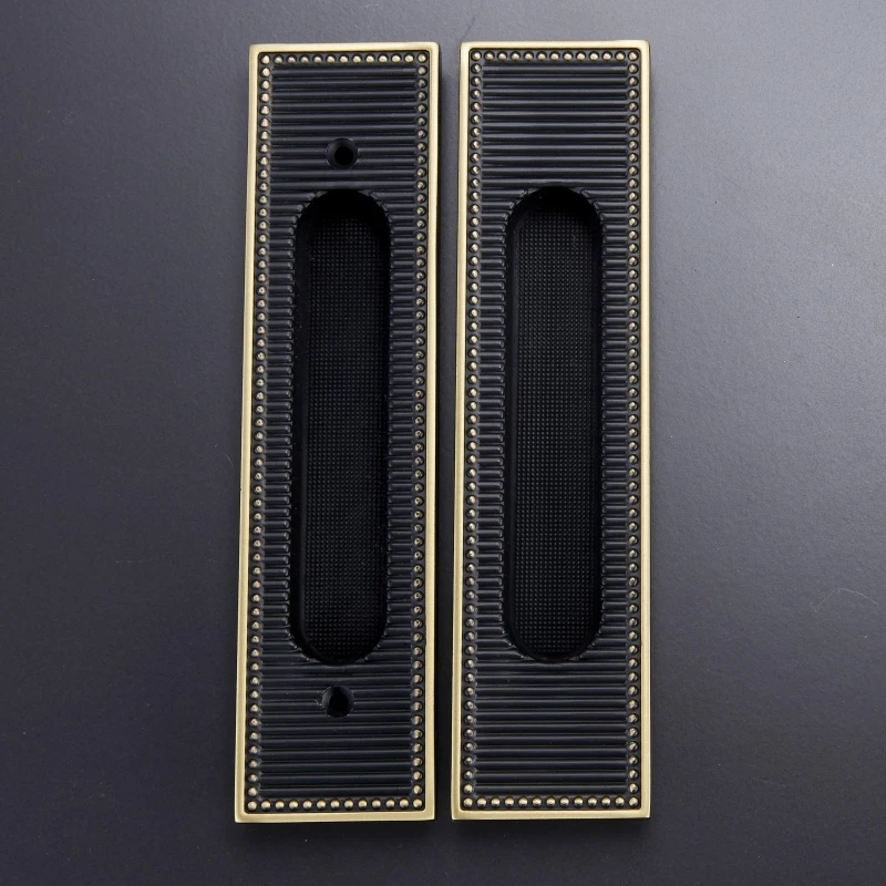 1pair  American Style Brass Sliding Door Pull Handle Wood Hidden Black Door Handles For Interior Doors Handle