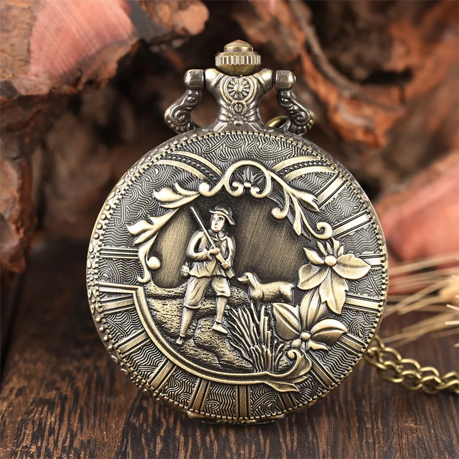 

Steampunk Retro Hunter Design Quartz Pocket Watch Bronze Pendant Chain Old Fashion Clock Gifts for Men Women reloj