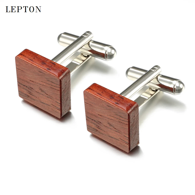 

Luxury Wood Cufflinks High Quality Lepton Brand Jewelry Square Rosewood Cuff links For Mens Business wedding cufflink Best Gift