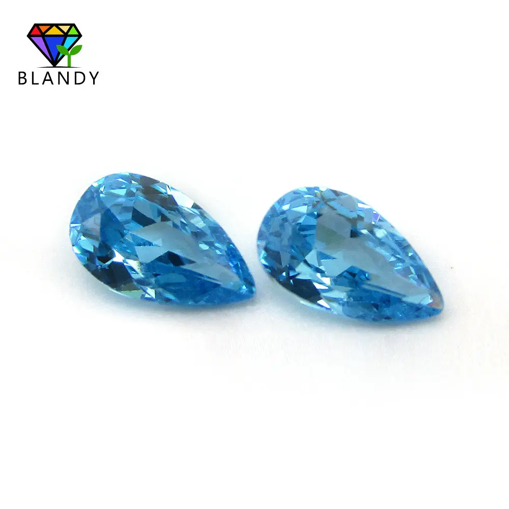 5A Grade 2x3~10x14mm Pear Shape Seablue CZ Stone Free Shipping Machine Cut Loose Cubic Zirconia Stone Gems For Jewelry