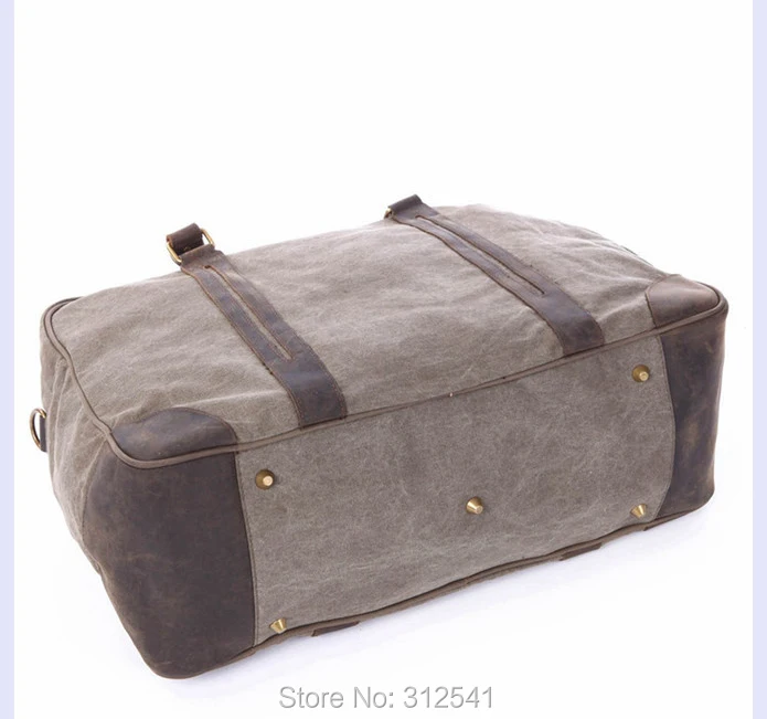 Vintage Military Canvas Leather Men Travel  Large Luggage Bags Weekend Duffel  Overnight  Tote Big