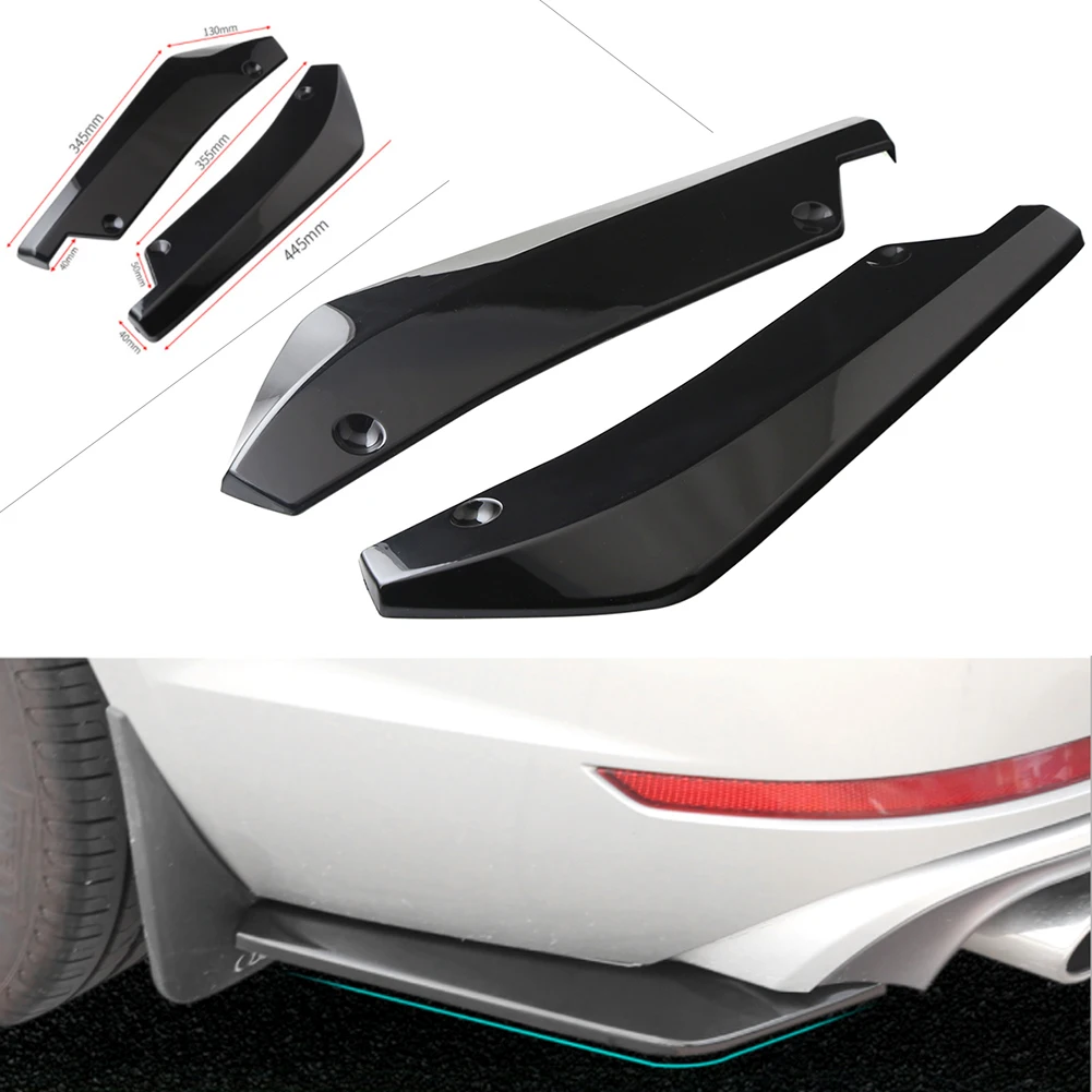 Car Anti-Scratch Rear Bumper Lips Wrap Diffuser Splitter Canard Universal 2PCS ABS Plastic