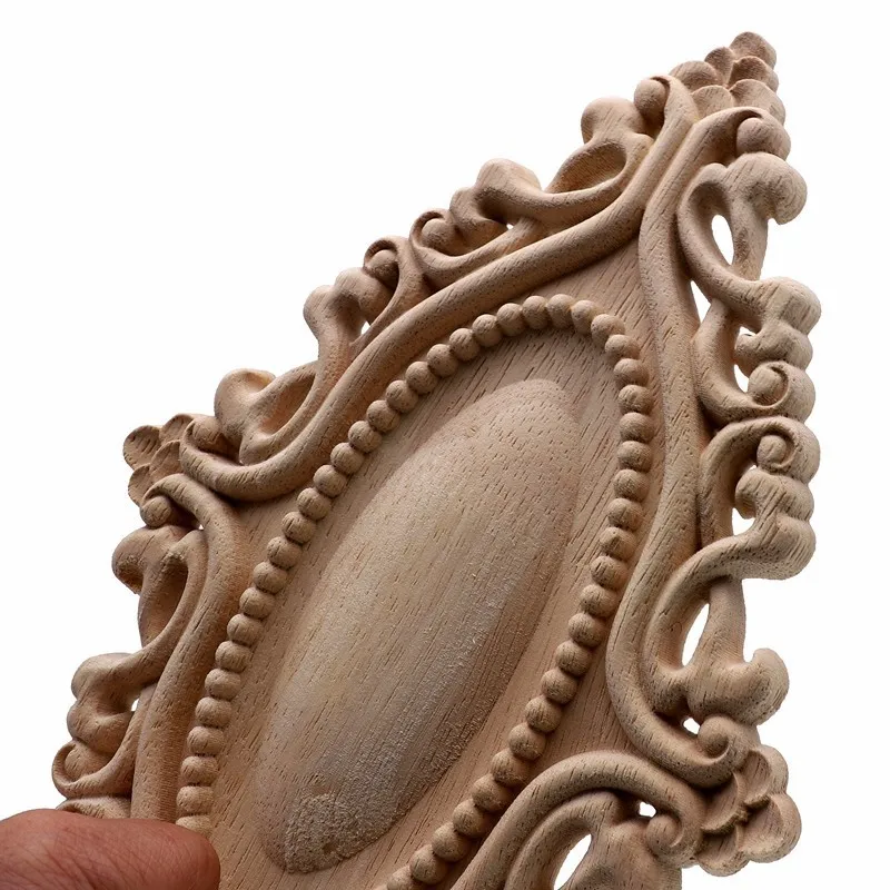 RUNBAZEF Wood Carving Applique Oval Decorative Flower Garden Decoration Door Home Furnishing European Relief Cabinet Miniature