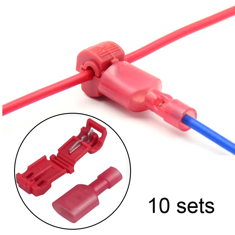 NEW 10PCS Red  0.3mm-1mm Red Wire terminals T Type quick Splice Crimp Terminal Cable wiring connector cable clamp