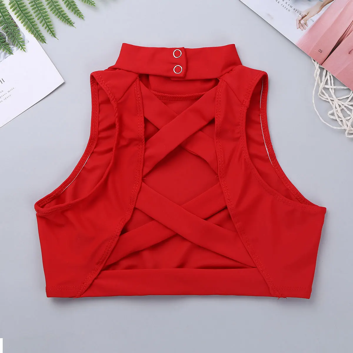 Sleeveless Ballet Workout Gymnastics Crop Top Kids Girls Criss Cross Back Tanks Bra Tops Sport Dance Stage Performance Clothes