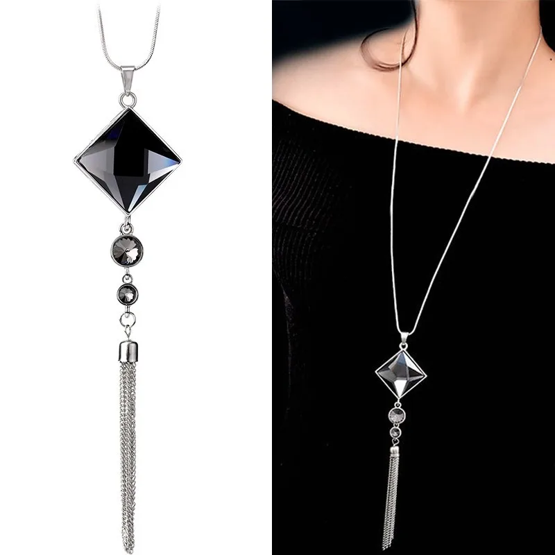 Meyfflin-collar largo para mujer, Gargantilla geométrica de moda, cadenas, borla, cadena para suéter, bisutería, 2022
