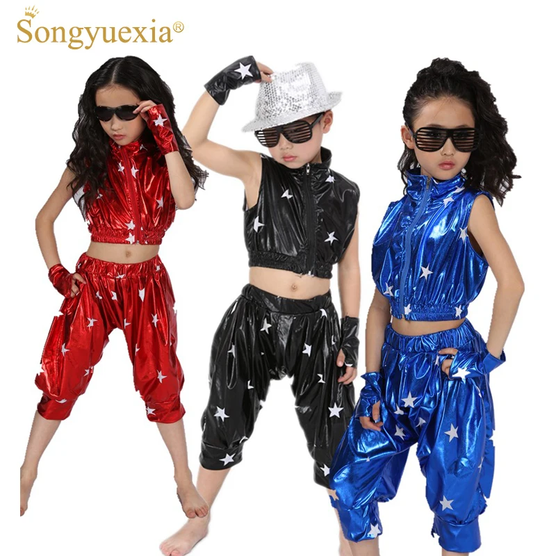 Songyuexia-Ensemble de vêtements unisexes pour enfants, vêtements de performance hip hop, pantalons courts, olympiques de danse jazz