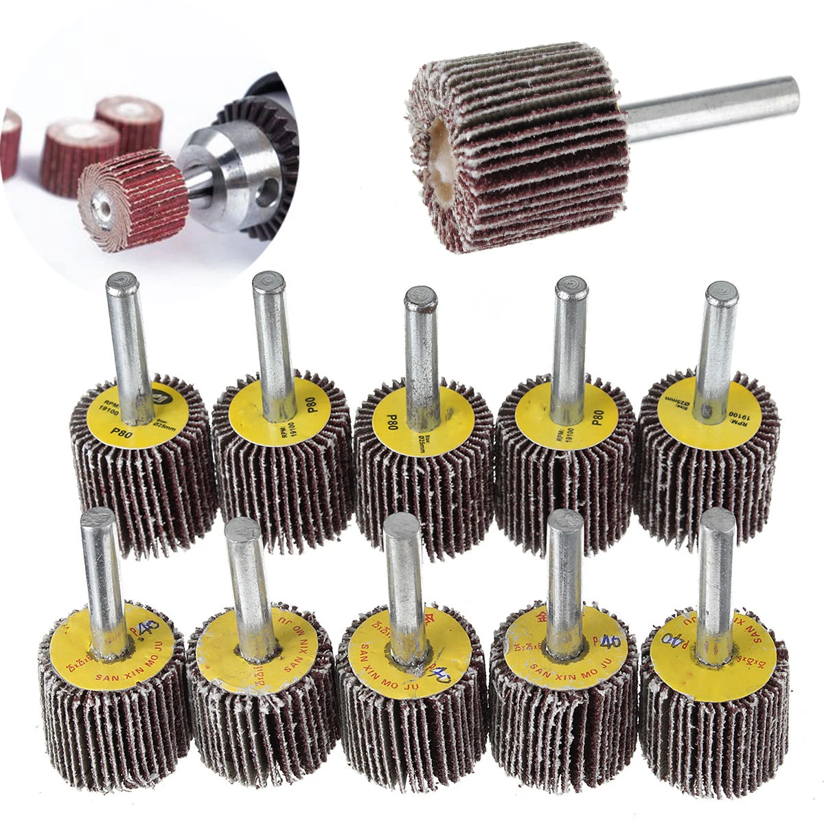 

10pcs/set New 40+80 Grit Sanding Flap Disc Grinding Polish Wheel Drill Abrasive Tool