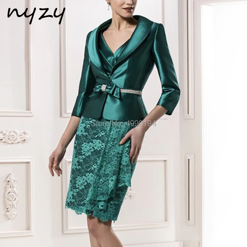 

Emerald Green 2 Piece Mother of the Bride Groom Dresses with Jacket Bolero Elegant Dress for Wedding Party Guest 2019 NYZY M109