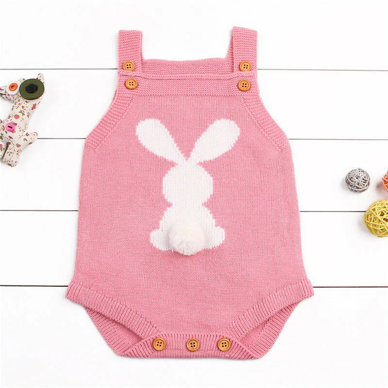 New Newborn Baby Boy Girl Easter Bunny Knit Bodysuit Jumpsuit Outfit Set Baby Girl Bodysuits Cotton O-neck Slleeveless