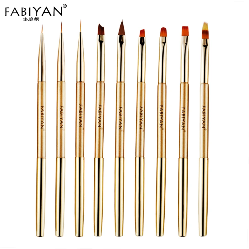 9 Style Nail Art Brush Powder Flat Round Extension Pen Liner Flower Crystal Carving Pen UV Gel Painting Metal Gold Gradient Tool