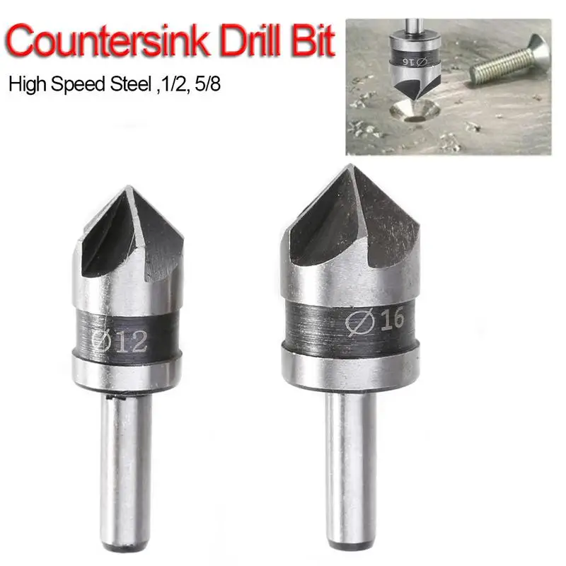 1/2-5/8 Round Shank Woodworking Five Flutes Countersink Drill Bit 2 PCS/ Set
