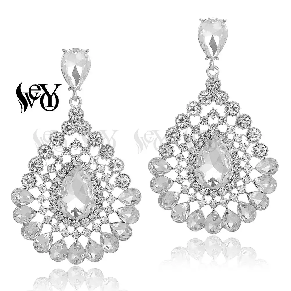 VEYO Luxury Hyperbole Crystal Earrings for Women Rhinestone Hollow out design Drop Earrings Gift