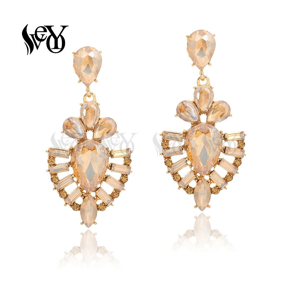 VEYO Roman Shield Shape Crystal Drop Earrings for Women Trendy Hollow out Fan shape Earrings Fashion Jewelry Gift