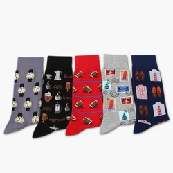 Cartoon Costume Stamp Coffee Watch Personality Happy Men Dress Sock Harajuku Hip Hop Funny Casual Ventilation Cotton Sock Autumn