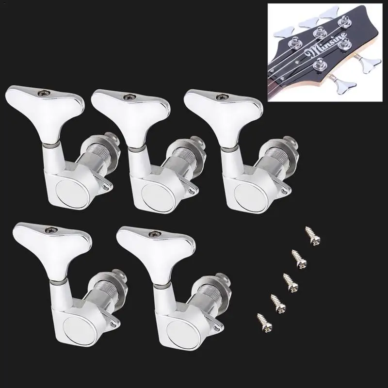 5 String Bass Tuner 2L+3R Chrome Guitar Sealed Tuning Pegs Machine Head Musical Instrument Accessorizes