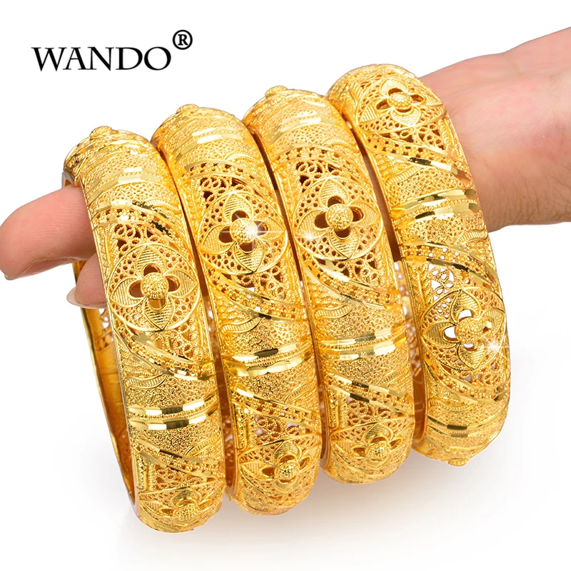 24k 4pcs/Lot Dubai Gold Color Bangles For Women Girl Bracelet Arab/Ethiopian Bridal Ramadan Bangles Jewelry Gift