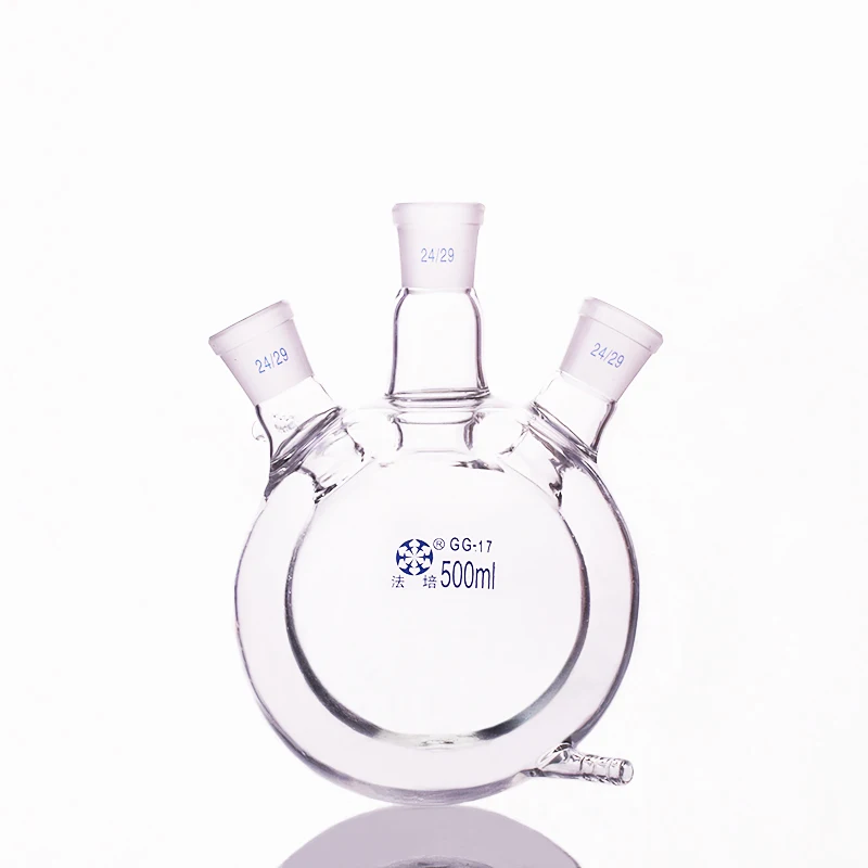 

Double-deck spherical three-necked round bottom flask,Capacity 500ml,Joint 24/29,Mezzanine jacketed reactor bottle