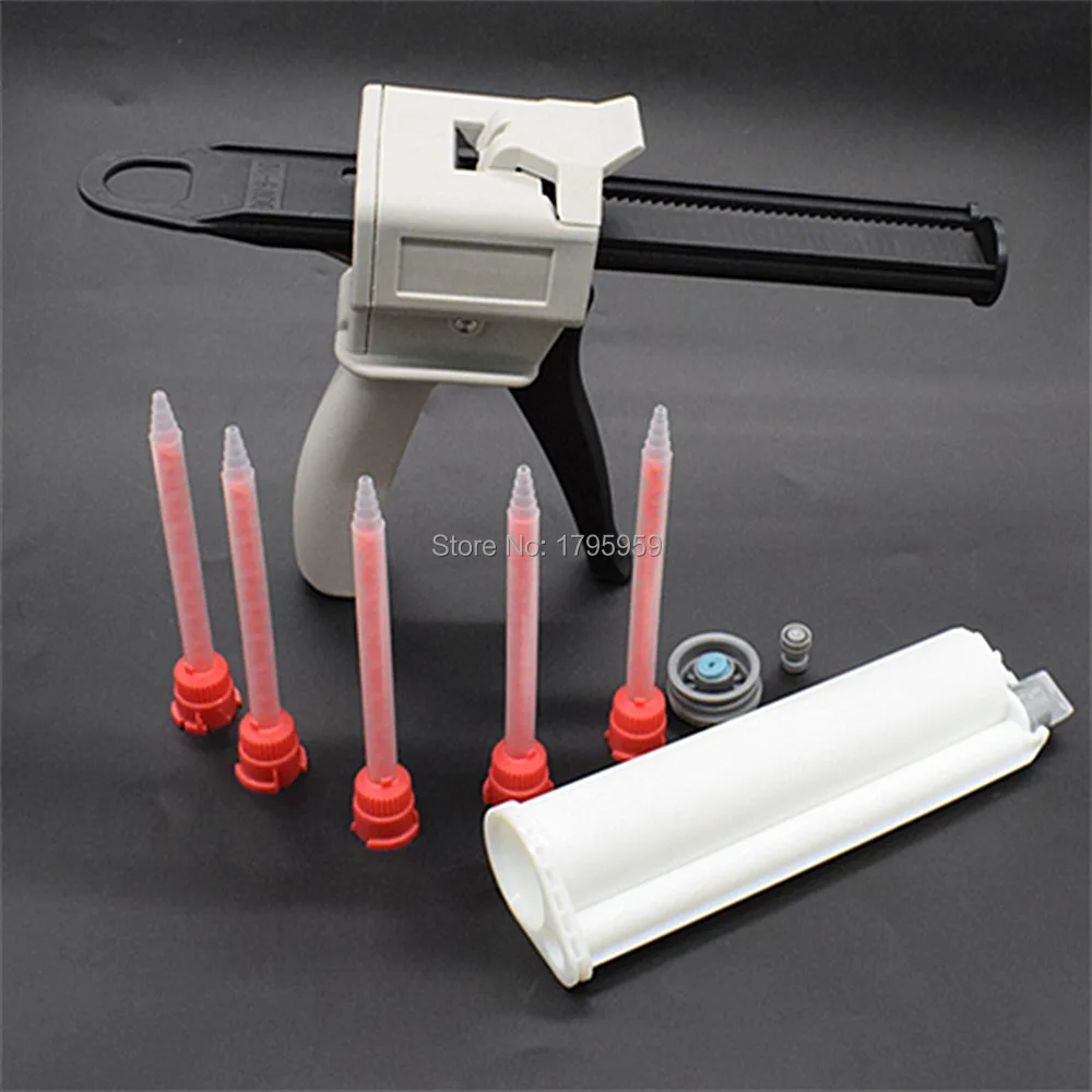 75ml 10:1 pistola per calafataggio AB Dispenser per pistola per colla epossidica con 75ml 10:1 cartuccia vuota a doppio barilotto e ugello di miscelazione statico 5pc 10:1