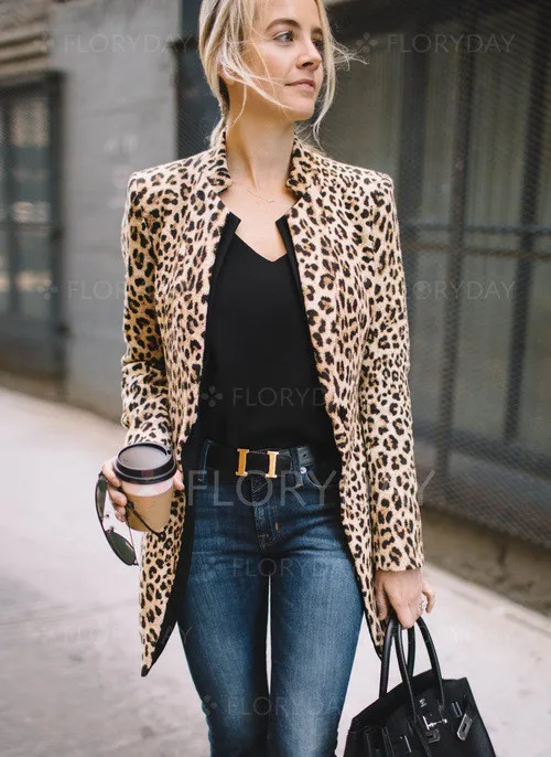 Hirigin Leopard Print Bussiness Coat 2018 Newest Fashion Women Sexy Winter Warm Wind Coat Cardigan Long Coat Clubwear