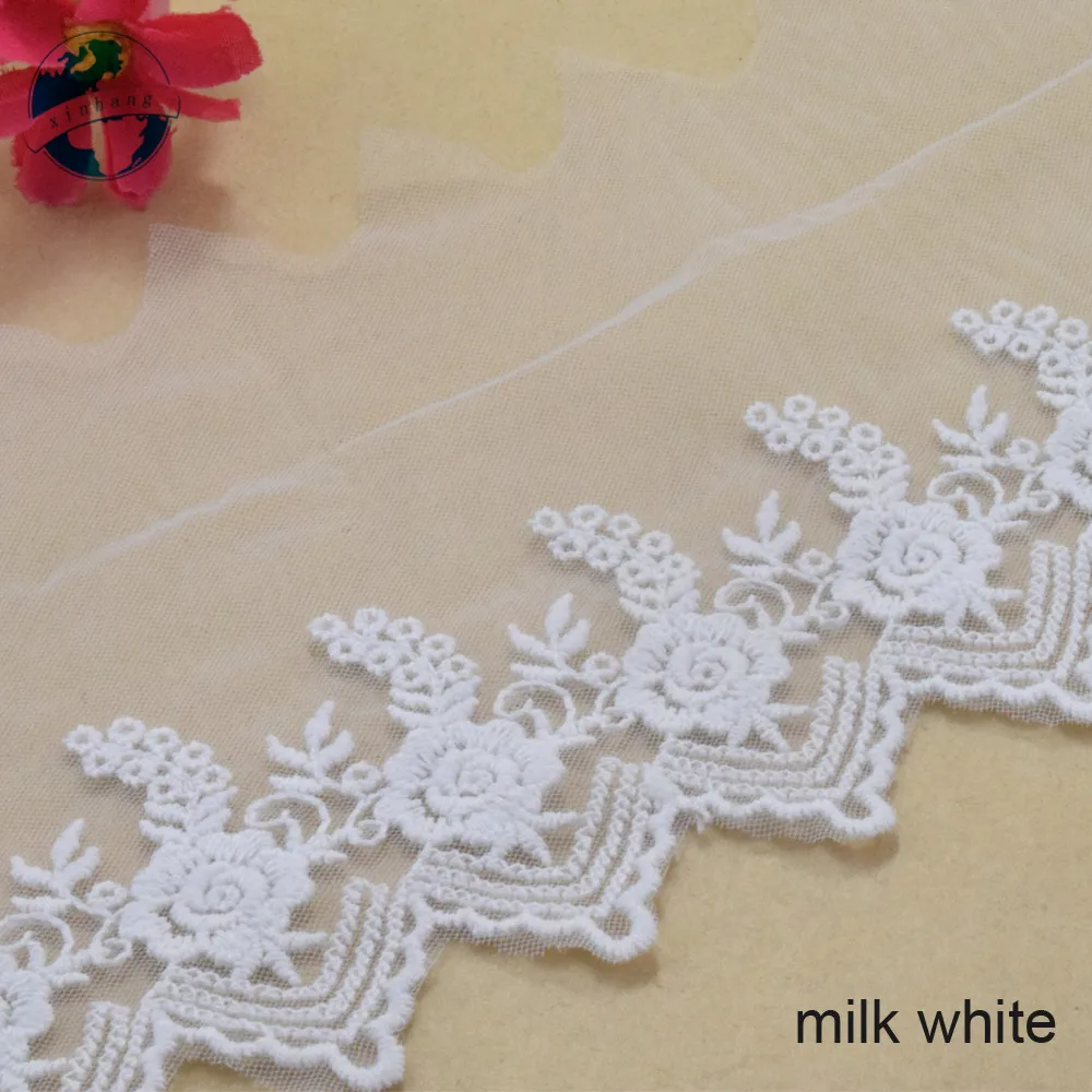 9cm White Cotton Embroided Lace Ribbon Guipure Trim Fabric DIY Wedding Accessories Supplies African Dolls Lace Applique #3543