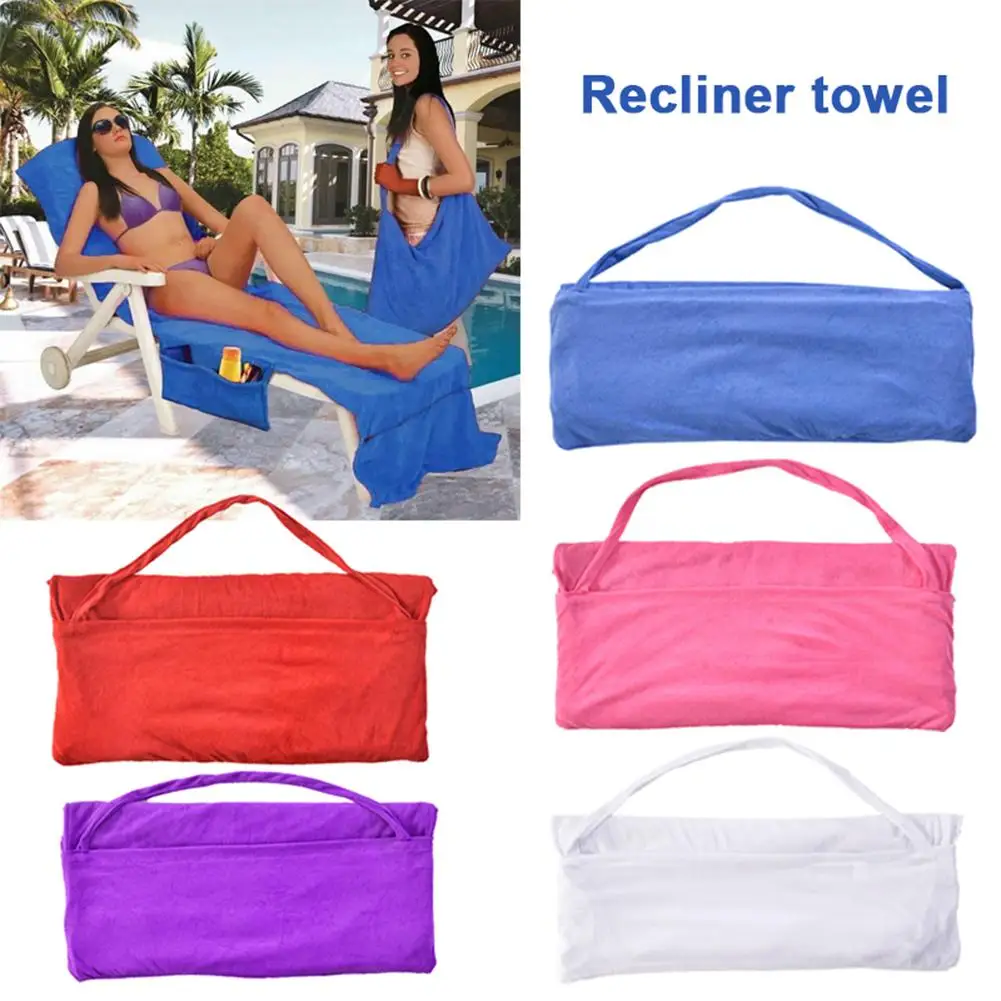 Portable Beach Towel Leisure Chair Supplies Swimming Pool Lounge Chair Cover Microfiber Pocket Quick Drying Recliner Beach Towel