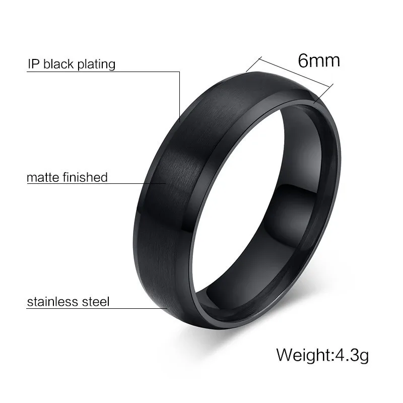 Rings Engraved Black Solid Titanium Promise Wedding Bands 6mm Women Men Name Ring Size 4 TO 14