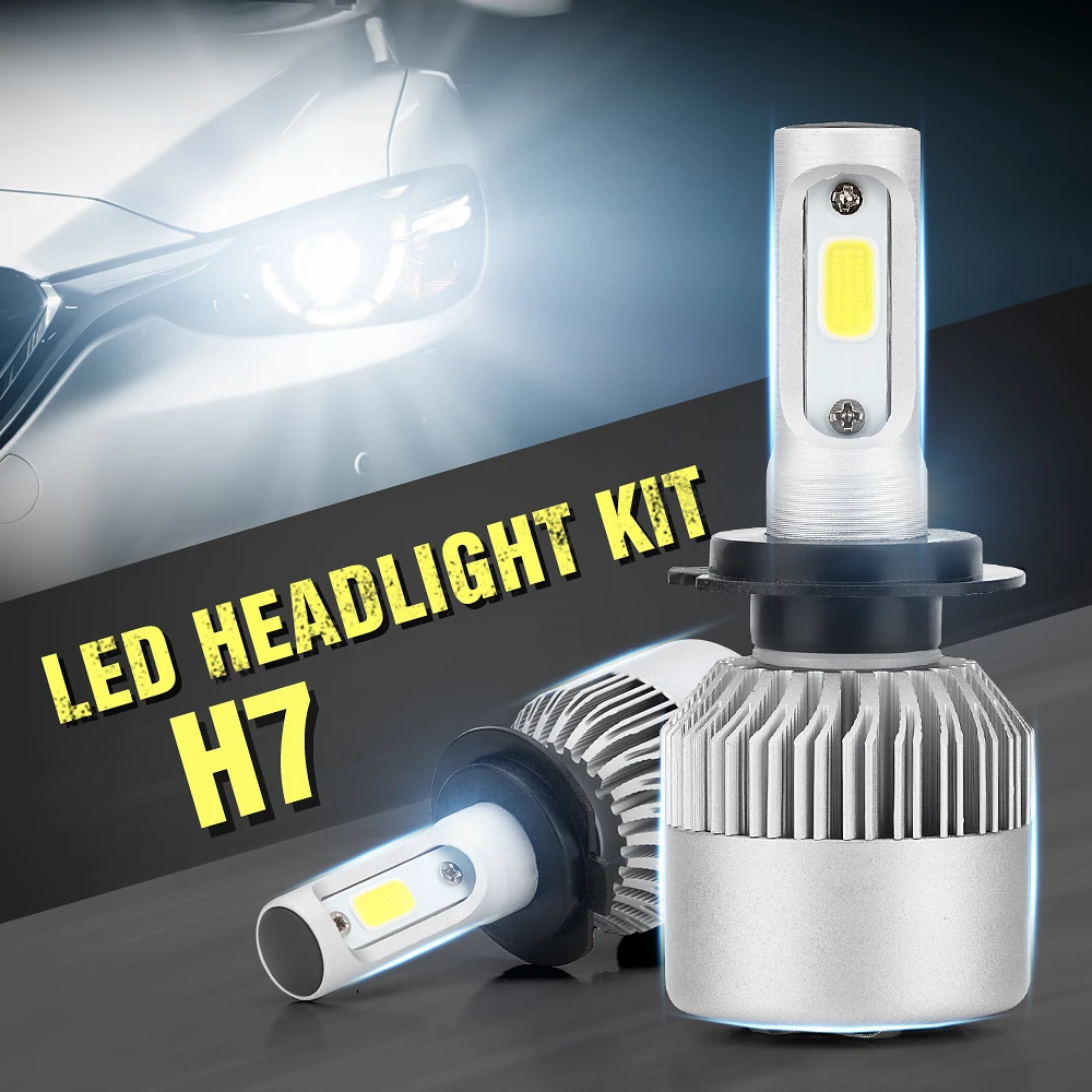 

Pair S2 H7 LED Front Headlight Conversion Kit 60W 6000LM Low Single Beam Bulb COB White 6000K Light