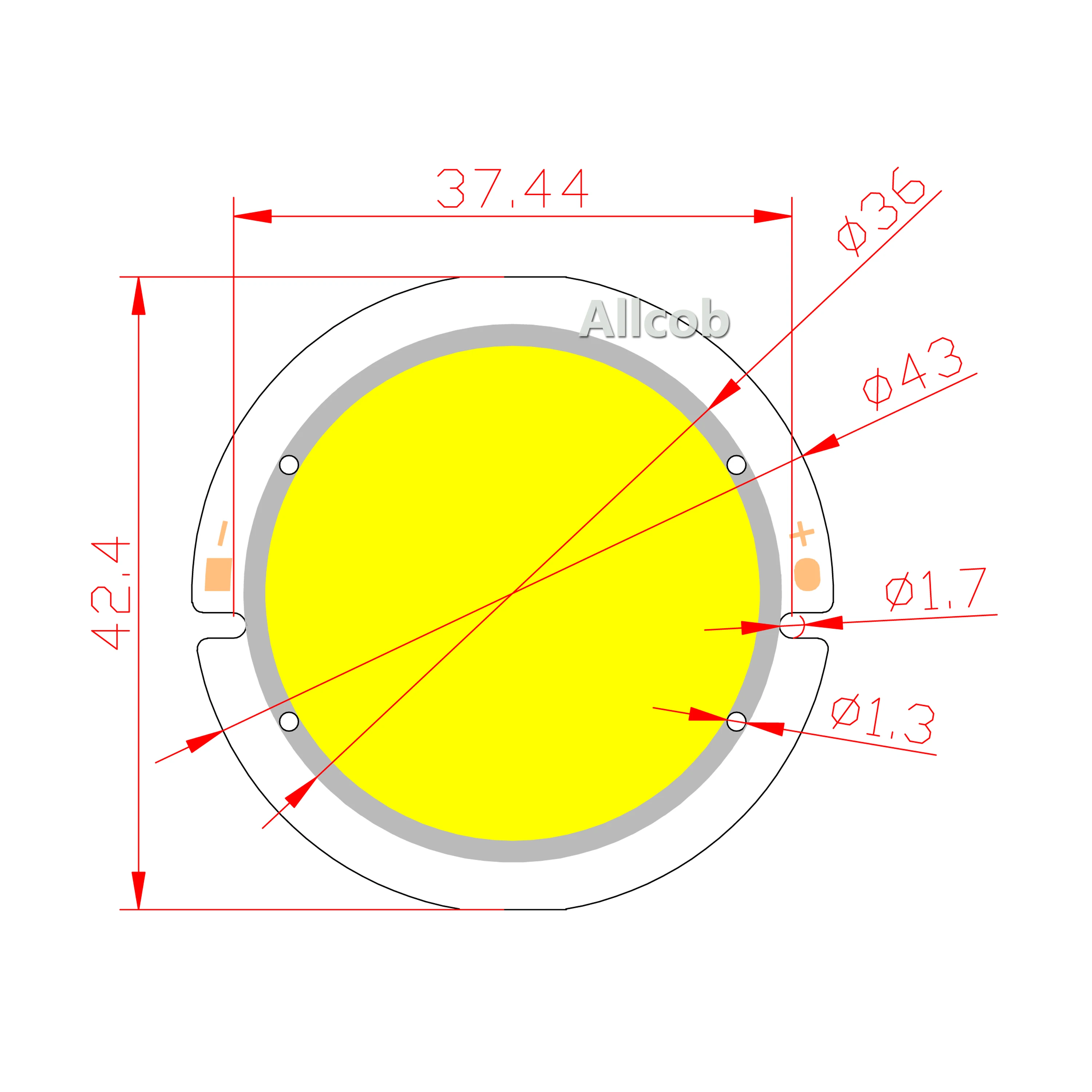 allcob thicken LED COB Light Source round 43mm for spotlight bulb lamp module epistar chip 3W 5W 7W blue 450nm 460nm COB LED