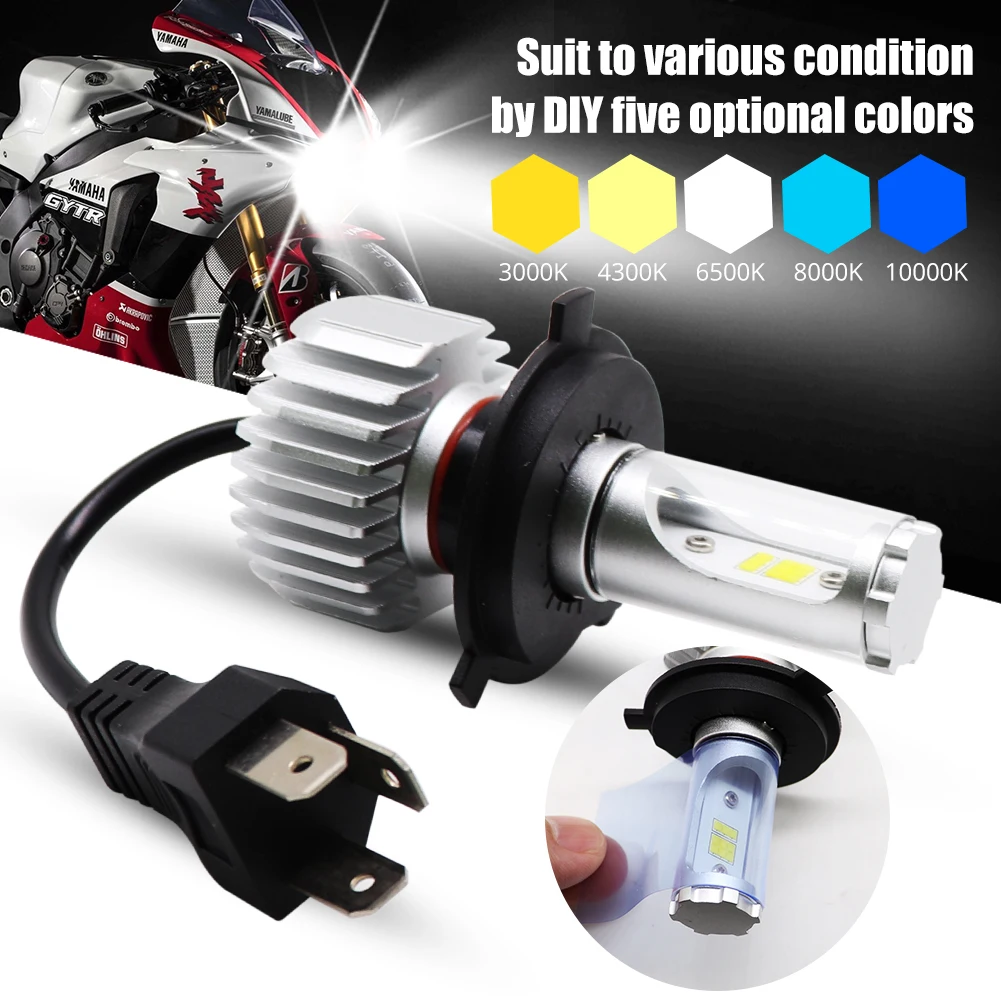 1X H4 LED Motorcycle Headlight Bulb 25W CSP Y19 Chip DIY Changing Color 3000K 4300K 8000K 10000K Moto Motorcycle Front Headlamp