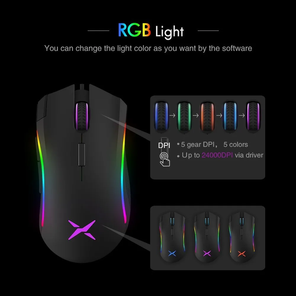 Delux M625 PMW3360 Sensor Gaming Mouse 12000DPI 7 Programmable Buttons RGB Backlight Wired Mice with Fire Key For FPS Gamer