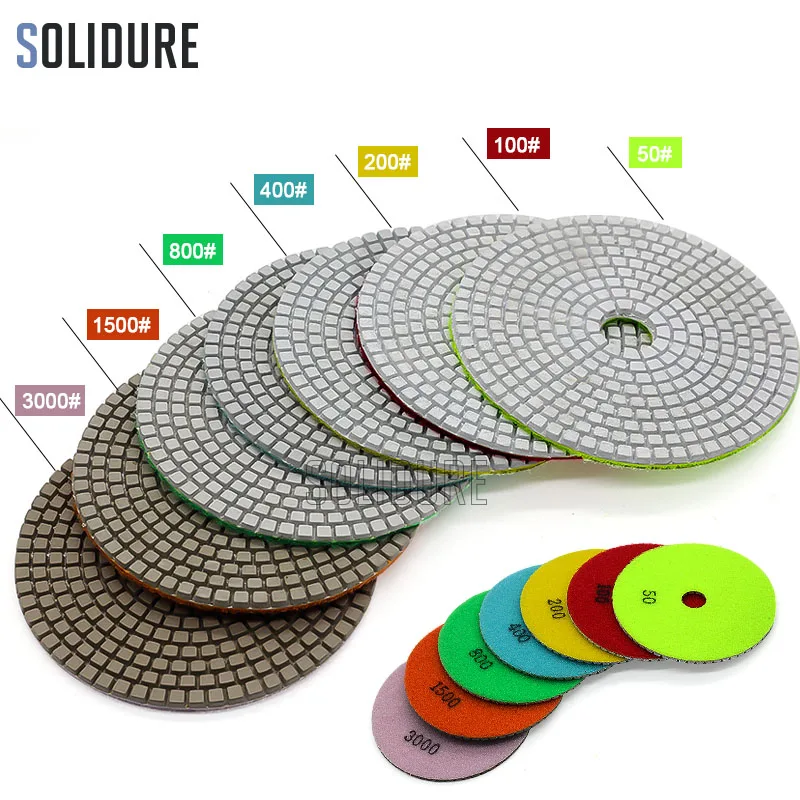 7pcs/lot 5 inch 125mm diamond marble polishing pads 3.0mm thickness for wet polishing granite,marble engineered stone