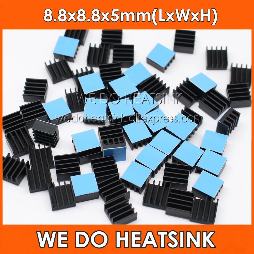 WE DO HEATSINK 10pcs 8.8x8.8x5mm Small Tiny Silver / Black Heatsink Aluminum Heat Sink Radiator Cooler With Tape Applied