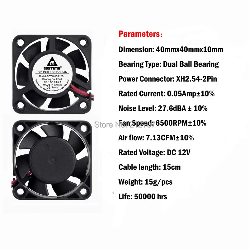 1 kusu gdstime bál ložisko 12V 2póly 40mm 4cm 40x40x10mm malý bezuhlíkový stejnosměrný chladící vějíř